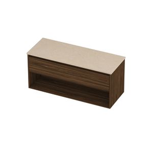 Deck Set Top afdekplaat hardsteen en onderkast met schap 1200x460x550mm Sand stone/Cabana oak