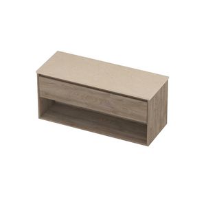 Deck Set Top afdekplaat hardsteen en onderkast met schap 1200x460x550mm Sand stone/Raw oak