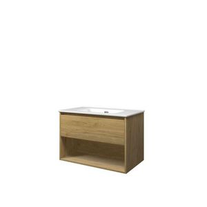 Set Proline porselein Elegant wastafel wit zonder kraangat onderkast 1x lade+schap ideal oak 80x46cm