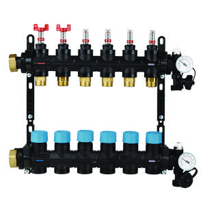 PROMO 10-groeps verdeler UFH-MDK composiet incl. debietmeters 0-3L thermometer+ vul-aftapkraan (UFH-0605MDK10-03L)