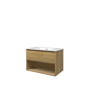 Set Proline porselein Elegant wastafel wit met 1 kraangat onderkast 1x lade+schap ideal oak 80x46cm