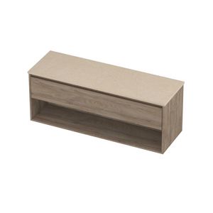 Deck Set Top afdekplaat hardsteen en onderkast met schap 1400x460x550mm Sand stone/Raw oak