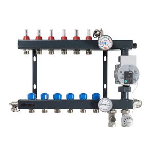 Vloerverwarmingsverdeler staal BOXER FL-O onderaansluiting 6-groeps incl. pomp + flowmeters