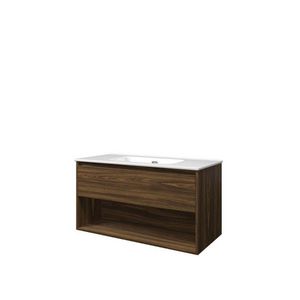 Set Proline porselein Elegant wastafel wit zonder kraangat onderkast 1x lade+schap cabana oak 100x46cm