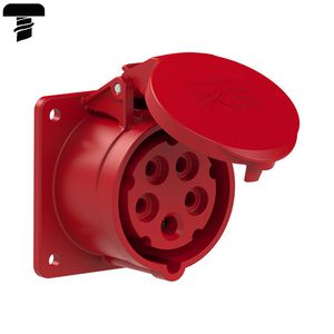 CEE inbouw wandcontactdoos recht 16A 5p 400 V 6h rood IP54 flens 75x75mm