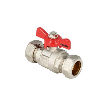 Kogelkraan messing vernikkeld  met vlindergreep 22mm knel