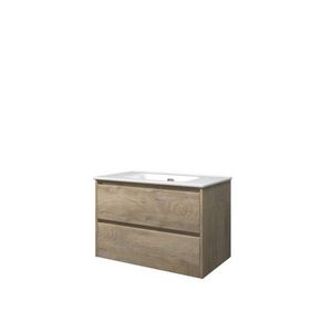 Set Proline porselein Elegant wastafel wit zonder kraangat onderkast symmetrisch raw oak 80x46cm