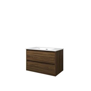 Set Proline porselein Elegant wastafel wit zonder kraangat onderkast symmetrisch cabana oak 80x46cm