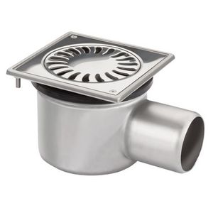Vloerput 156x156mm RVS304 m.zijuitlaat 75mm verstelbaar
