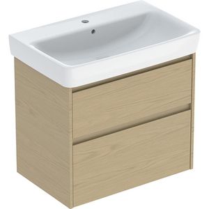 wastafel set met onderkast 2x la 75x69.7x44.6cm Breedte wastafel=75cm Wastafel: wit Corpus Front: eik naturel / Melamine houtstructuur