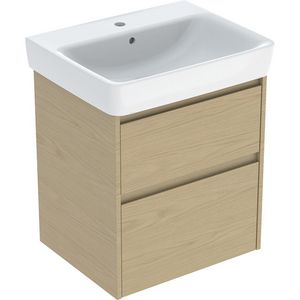 wastafel set met onderkast 2x la 60x69.7x44.6cm Breedte wastafel=60cm Wastafel: wit Corpus Front: eik naturel / Melamine houtstructuur