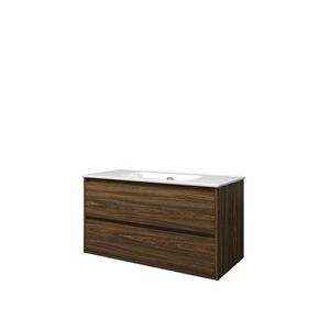 Set Proline porselein Elegant wastafel wit zonder kraangat onderkast symmetrisch cabana oak 100x46cm