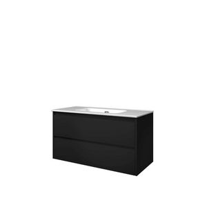 Set Proline porselein Elegant wastafel wit zonder kraangat onderkast symmetrisch mat zwart 100x46cm