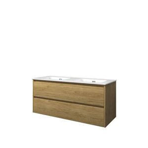 Set Proline porselein Elegant dubb. wastafel wit zonder kraangat onderkast symmetrisch ideal oak 120x46cm