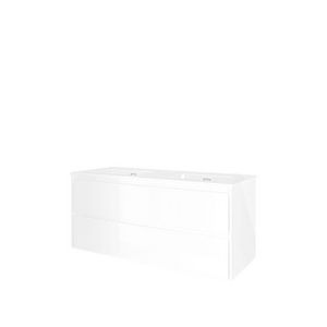 Set Proline porselein Elegant dubb. wastafel wit zonder kraangat onderkast symmetrisch glans wit 120x46cm