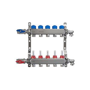 Vloerverwarmingsverdeler type RVS 4-groeps aansl. 3/4"bi.dr. pomploos incl. flowmeters