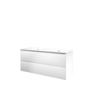 Set Proline porselein Elegant dubb. wastafel wit met 2 kraangaten onderkast symmetrisch mat wit 120x46cm