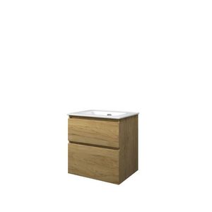 Set Proline porselein Elegant wastafel wit zonder kraangat onderkast asymmetrisch ideal oak 60x46cm