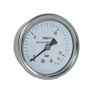 Manometer RVS Ø63mm 0-16bar 1/4” achteraansluiting
