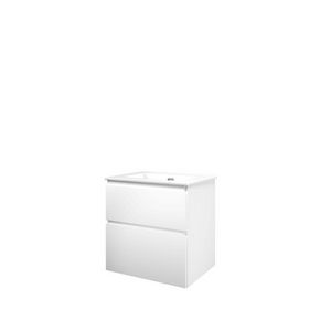 Set Proline porselein Elegant wastafel wit zonder kraangat onderkast asymmetrisch mat wit 60x46cm