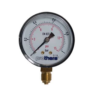 Manometer Ø63mm 0-1bar + 0-15PSI 1/4" onderaansluiting