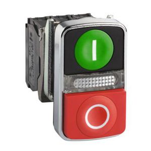 Dubbele drukknop Verlicht 22mm 240V 1NO+1NC Groen/rood