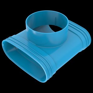 T-stuk lijm 90° PVC luchtverdeelsysteem VENTIZA blauw (195x80mm)x Ø125mm x (195x80mm) H=70mm 3x mof