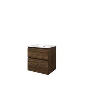 Set Proline porselein Elegant wastafel wit met 1 kraangat onderkast asymmetrisch cabana oak 60x46cm