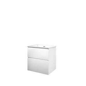 Set Proline porselein Elegant wastafel wit met 1 kraangat onderkast asymmetrisch mat wit 60x46cm