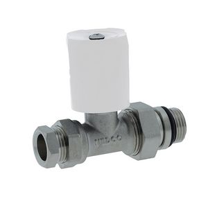 Radiatorkraan 15mm Recht+knelset 1/2"x15mm witte knop
