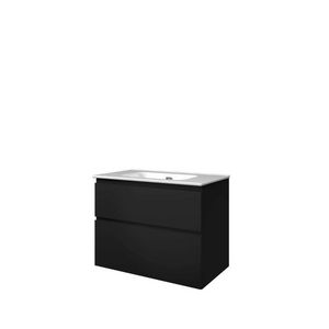 Set Proline porselein Elegant wastafel wit zonder kraangat onderkast asymmetrisch mat zwart 80x46cm