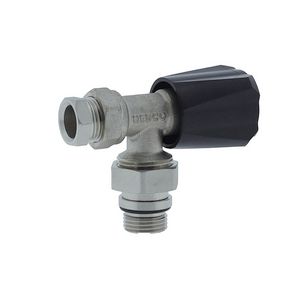 Radiatorkraan 15mm Haaks+knelset 1/2"x15mm zwarte knop