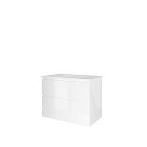 Set Proline porselein Elegant wastafel wit met 1 kraangat onderkast asymmetrisch glans wit 80x46cm