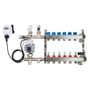 Hybride vloerverwarmingsverdeler rvs 6-groeps bovenaansl. incl. pomp + flowmeters