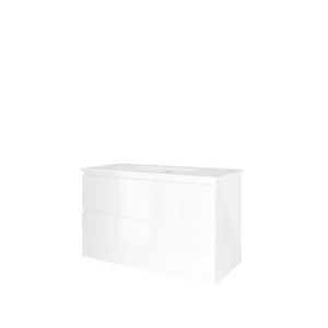 Set Proline porselein Elegant wastafel wit zonder kraangat onderkast asymmetrisch glans wit 100x46cm