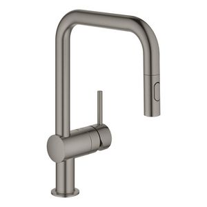 Minta keukenmengkraan u-uitloop hard graphite geborsteld (mat donker grijs) dual straal
