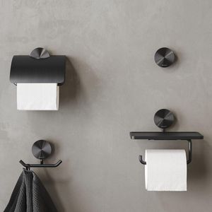 Closetrolhouder enkel met klep metal black OPAL