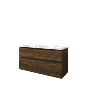 Set Proline porselein Elegant dubb. wastafel wit zonder kraangat onderkast asymmetrisch cabana oak 120x46cm