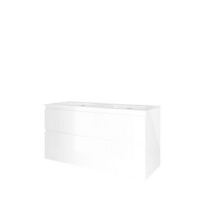 Set Proline porselein Elegant dubb. wastafel wit zonder kraangat onderkast asymmetrisch glans wit 120x46cm