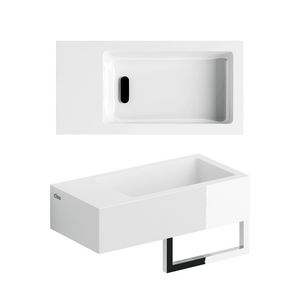 Flush 3 fontein 36cm met voorbewerkt kraangat links glans wit mineral marmer incl. afvoerplug+handdoekhouder.+bevestigingsset