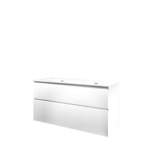 Set Proline porselein Elegant dubb. wastafel wit met 2 kraangaten onderkast asymmetrisch mat wit 120x46cm