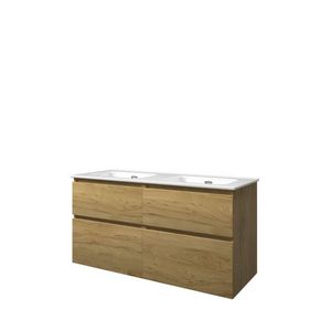 Set Proline porselein Elegant dubb. wastafel wit zonder kraangat onderkast 4x la asymmetrisch ideal oak 120x46cm