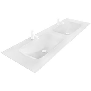 Wastafel 240 glas mat white 120.5x46cm 2x kom met kraangaten (i.c.m. meubel)