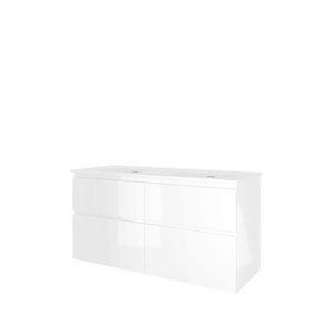 Set Proline porselein Elegant dubb. wastafel wit zonder kraangat onderkast 4x la asymmetrisch glans wit 120x46cm
