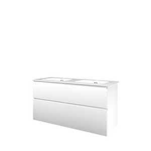 Set Proline porselein Elegant dubb. wastafel wit met 2 kraangaten onderkast 4x la asymmetrisch mat wit 120x46cm