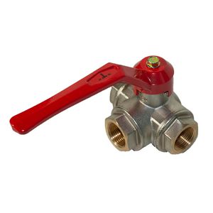 Driewegkogelafsluiter 1" T 180gr. omgekeerde rotatie rood