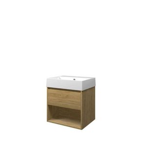 Set Proline porselein Loft wastafel wit met 1 kraangat onderkast 1x lade+schap ideal oak 60x46cm