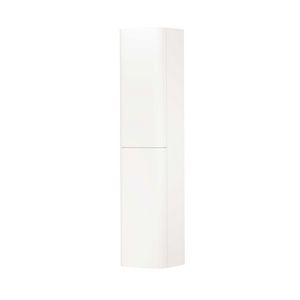 Hoge kast gelakt 2 deurs met afgerond front tbv grepen scharnieren links 35cm mat wit