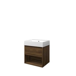 Set Proline porselein Loft wastafel wit met 1 kraangat onderkast 1x lade+schap cabana oak 60x46cm