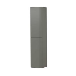 Hoge kast gelakt 2 deurs met afgerond front tbv grepen scharnieren links 35cm mat beton groen